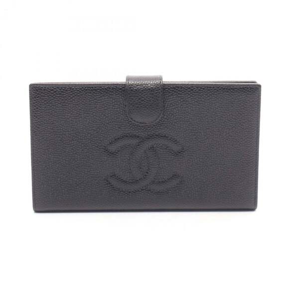 CHANEL Coco Mark Bifold Long Wallet in Grained Calfskin Leather, Women's, Black